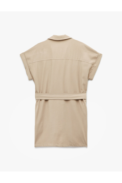 Koton Rochie cămașă peste genunchi din țesătură cupro cu mânecă scurtă, cu buzunare cu curea