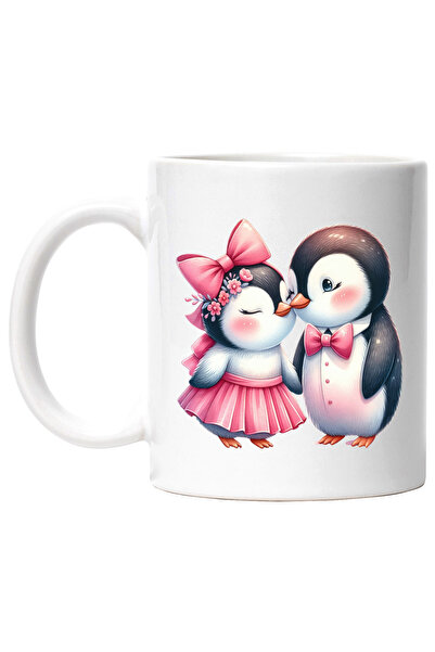 StoryGift Romania Cana cu 2 pinguini, ilustratie, funda, fustita, papion, pri...