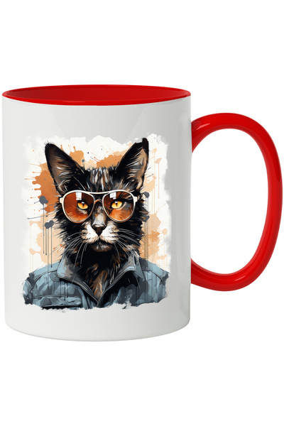 StoryGift Romania Cana Cu Pisica, Ochelari De Soare, Camasa, Nasture, Ilustra...