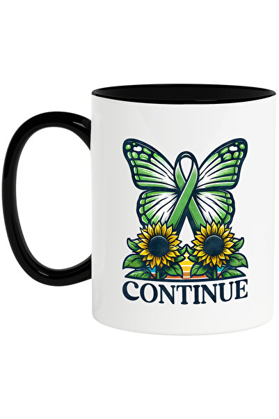 StoryGift Romania Cana cu aripi de fluture cu mesajul "Continue", stilul hippie, cultura, ilustrat, Cu Maner Negru