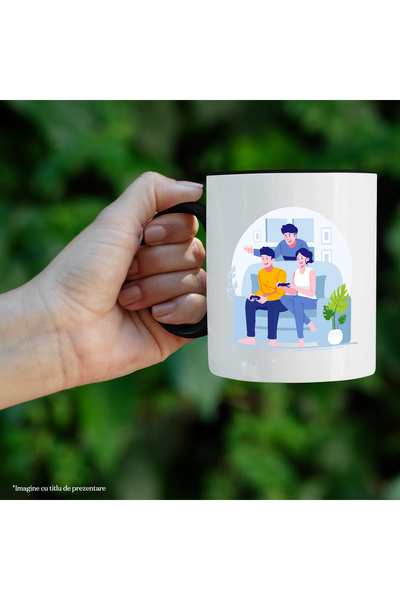 StoryGift Romania Cana Cu Prieteni, Jocuri Video, Controller, Canapea, Multicolor 330 ml, Ceramica, Cu Maner Negru