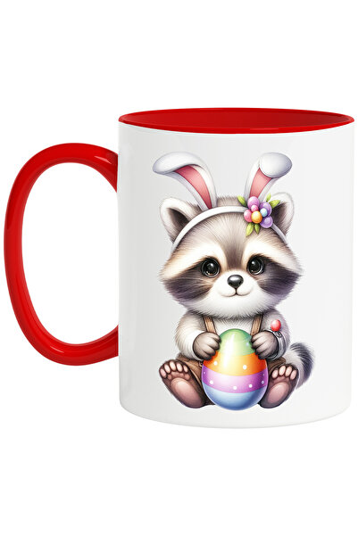 StoryGift Romania Cana cu un raton micut, ilustratie, ou vopsit, jucaus, urechi de iepuras, pentru, Cu Maner Rosu