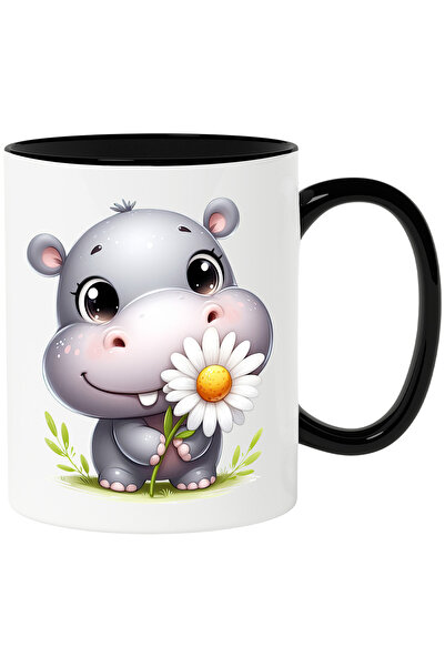 StoryGift Romania Mug with a cheerful baby hippo | illustration | holding a w...