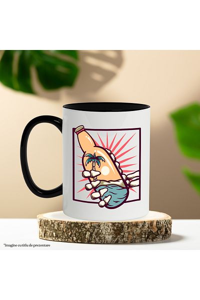 StoryGift Romania Glass Mug, Ocean, Island, Palm Tree, Sunset, Skeleton, Hand, Multicolor 330 ml, , With ,STG.