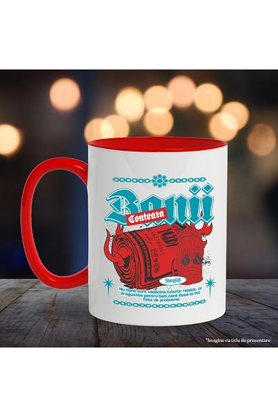 StoryGift Romania Money Matters Mug, 330ml, Ceramic with Red Handle, With Red Handle STG ,STG ,STG
