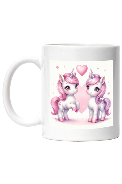 StoryGift Romania Cana cu 2 unicorni, ilustratie, inimioare, bucurie, imbujor...