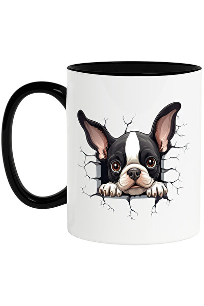 StoryGift Romania Cana cu French Bulldog, caine, animal de companie, ilustratie, serios, scoate ca, Cu Maner Negru