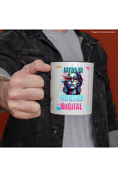 StoryGift Romania Mug girl text error enter digital chaos, 330ml, Ceramic with Black Handle, With Handle
