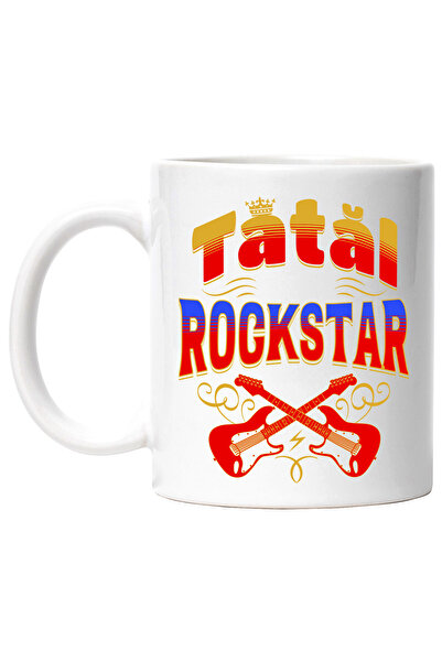 StoryGift Romania Cana Tatal rockstar, muzician, familie, iubire, 330ml, Ceramic cu Maner Alb, Cu Maner Alb