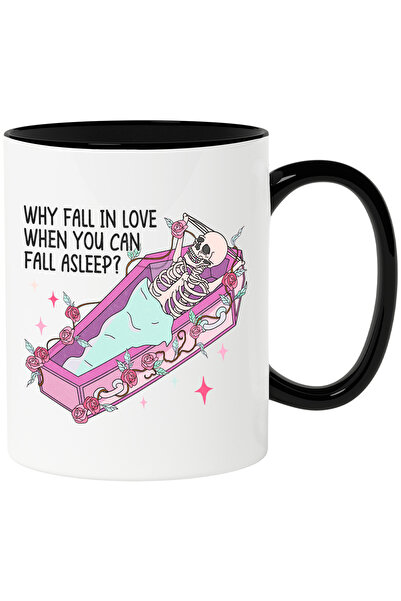 StoryGift Romania Cana cu un schelet stand in sicriu cu mesajul "Why fall in love when you can fal, Cu Maner Negru