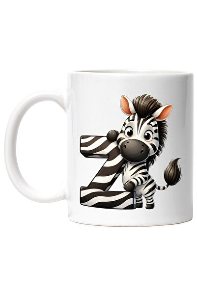 StoryGift Romania Cana cu o zebra cu litera "Z", ilustratie, pentru copii, scoala, elev, scrie, in, Cu Maner Alb