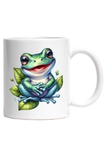 StoryGift Romania Mug with a happy frog | illustration | leaves | water | lake | puddle | happiness | , With White Handle