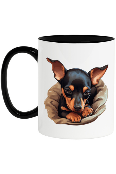 StoryGift Romania Cana cu un catelus somnoros | ilustratie | oboseala | fara vlaga | fara energie , Cu Maner Negru