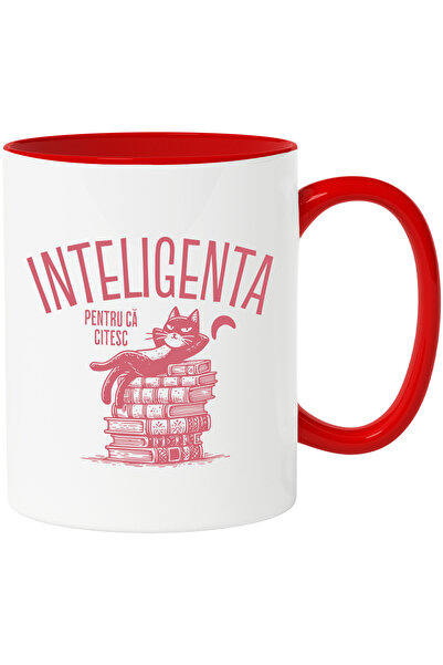StoryGift Romania Cana Pisica intinsa pe carti, text INTELIGENTA DEOREC, 330m...