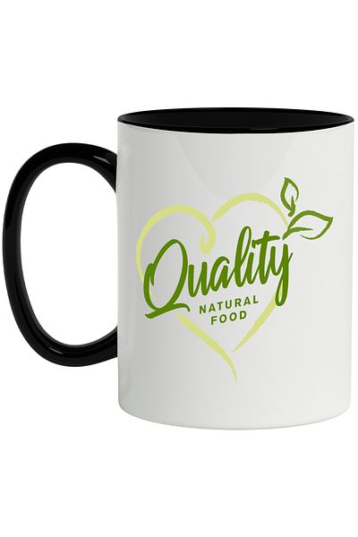 StoryGift Romania Cana Cu Mesaj In Engleza Quality Natural Food, Mancare Bio, Frunze, Inima, Calit, Cu Maner Negru
