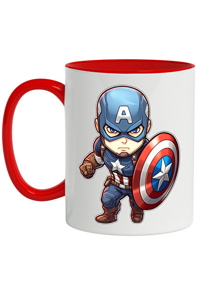 StoryGift Romania Superhero Mug, Captain America, Shield, Marvel, Avengers, Multicolor 330 ml,, With Red Handle