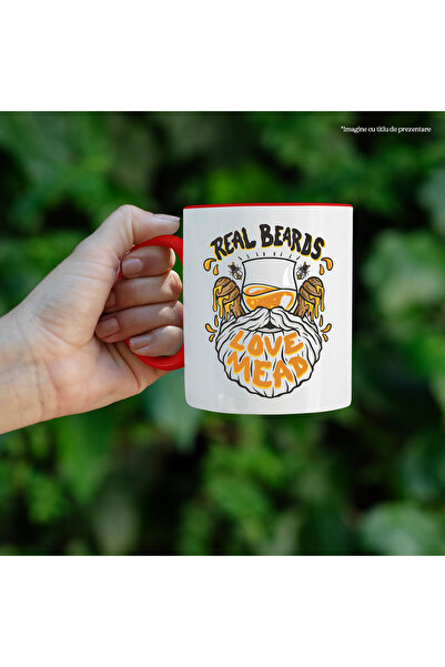 StoryGift Romania Mug With Message in English Real Beards Love Mead, Honey, Bees, Multicolor 330 ml, With ,STG