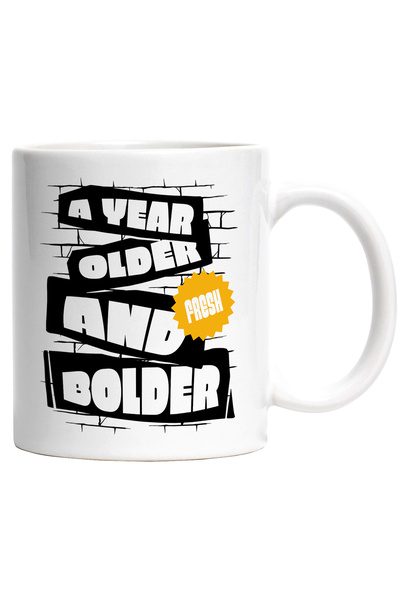 StoryGift Romania Cana Cu Mesaj In Engleza A Year Olden And Bolder, Caramida, Multicolor 330 ml, C, Cu Maner Alb