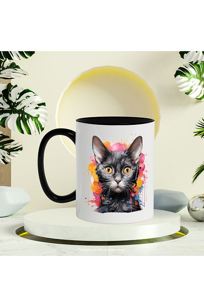 StoryGift Romania Cat Mug, Headphones, Paint, Watercolor, Pet, Multicolor 330 ml, With