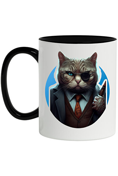 StoryGift Romania Cana Cu Pisica, Raufacator, Ochelari, Costum, Multicolor 330 ml, Ceramica cu Man, Cu Maner Negru