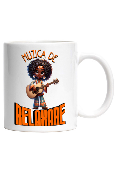 StoryGift Romania Cana Fata Stil Insula Tropicala Cu Chitara Text Muzica de Relaxare, 330ml, Ceram, Cu Maner Alb