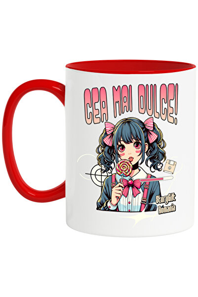 StoryGift Romania Cana Fata stil anime cu acadea text Cea mai dulce, 330ml, C...