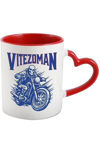StoryGift Romania Cana vitezoman schelete pe motor viteza , 330ml, Ceramica cu Maner Inima Rosie, Cu Maner Inima Rosie
