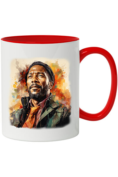 StoryGift Romania Cana Cu Marvin Gaye, Artist Celebru, Compozitor, Multicolor 330 ml, Ceramica cu , Cu Maner Rosu