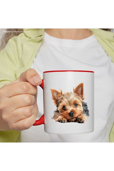 StoryGift Romania Mug with a small furry puppy | illustration | obedient | waiting for orders, With ,STG