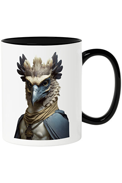 StoryGift Romania Cana cu Portret Pasare din Fata, Pasare cu Colier si Pelerina, Pasare la Custom,, Cu Maner Negru