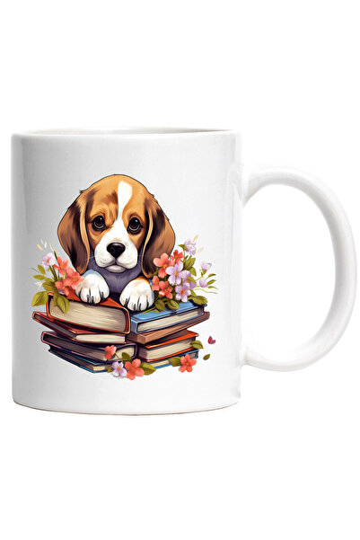 StoryGift Romania Cana cu un catel putin trist care are 2 teancuri cu carti i...