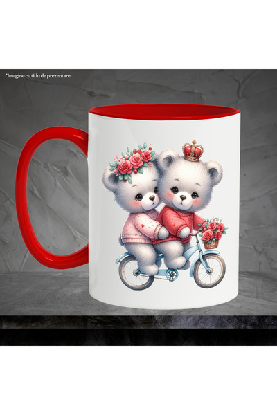 StoryGift Romania Mug with a bear and a bear riding a bike | illustration | wreath, With ,STG