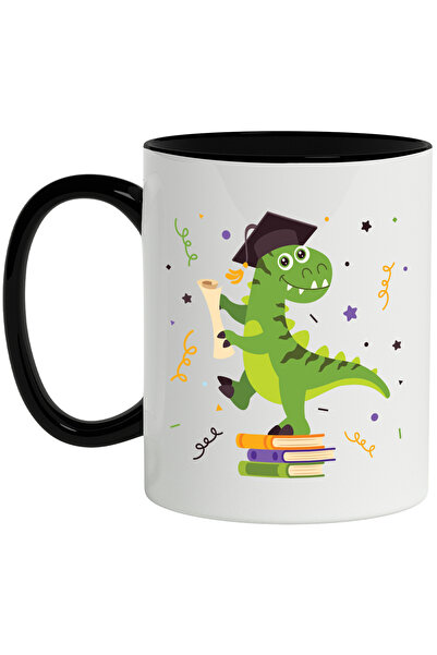 StoryGift Romania Cana Cu Dinozaur, Diploma, T-Rex, Palarie, Confeti, Scoala, Absolvire, Multicolo, Cu Maner Negru