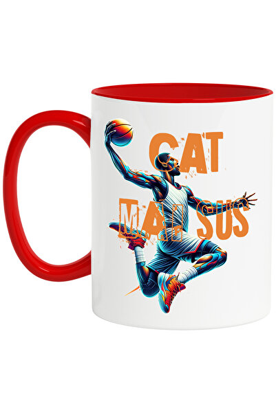 StoryGift Romania Cana Om sarint in aer cu minge baschet mesaj motivational CAT MAI SUS , 330ml, C, Cu Maner Rosu