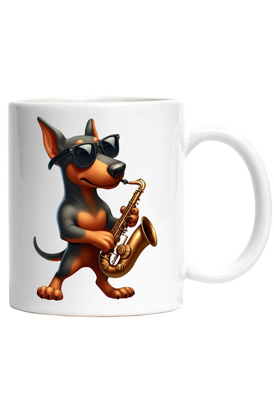 StoryGift Romania Cana cu un caine cu ochelari care canta la saxofon | ilustr...