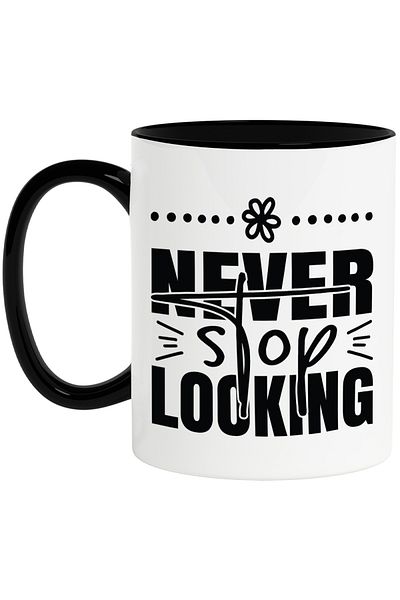 StoryGift Romania Cana cu mesaj motivational in limba engleza "Never stop looking" - nu te opri di, Cu Maner Negru