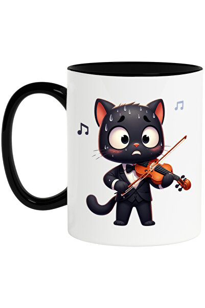 StoryGift Romania Cana cu o pisica neagra care canta la vioara, ilustratie, e...