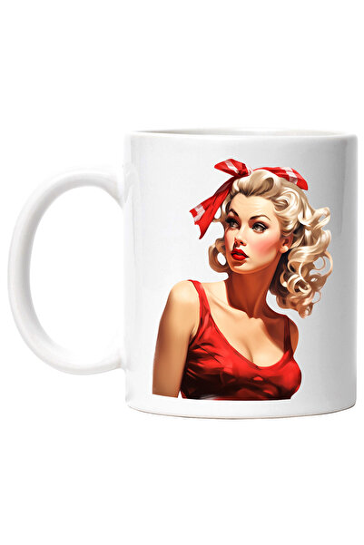 StoryGift Romania Cana cu o femeie frumoasa, ilustratie, stil retro, vechi, d...