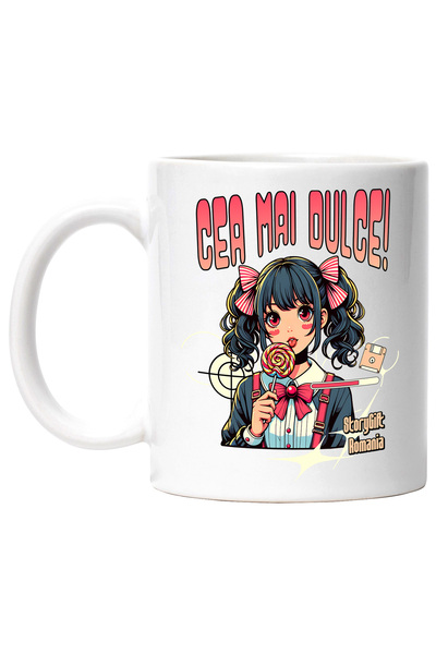 StoryGift Romania Cana Fata stil anime cu acadea text Cea mai dulce, 330ml, C...