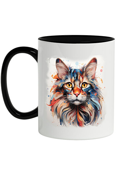 StoryGift Romania Cana Cu Cap De Pisica, Ilustratie Abstracta, Geometric, Mul...