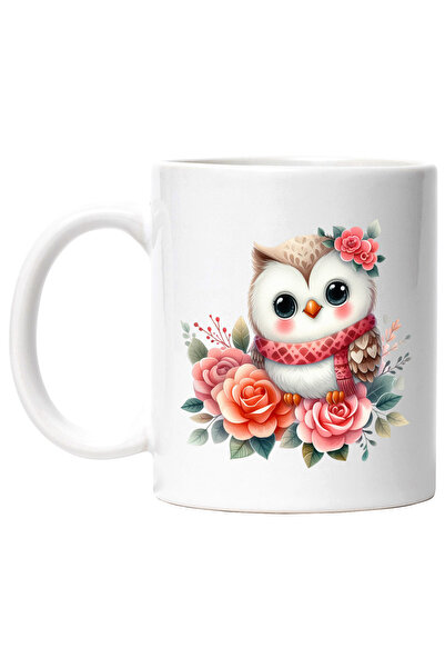 StoryGift Romania Cana cu o bufnita dragalasa, ilustratie, flori colorate, im...