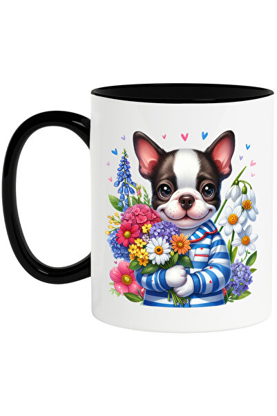 StoryGift Romania Cana cu un catel bucuros | ilustratie | tine un buchet cu f...