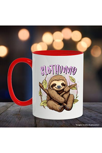StoryGift Romania Mug with sloth/lazy animal with the message "Slothunng", branches, leaves, illustration,, With ,STG.