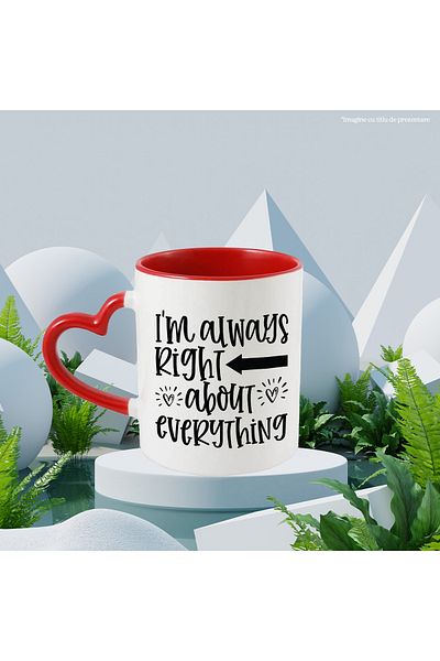 StoryGift Romania Heart-shaped mug for those who are always right with Red Heart Handle, With Linen Handle, STG