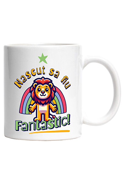 StoryGift Romania Cana Copii fantastic leu curcubeu familie, 330ml, Ceramic c...