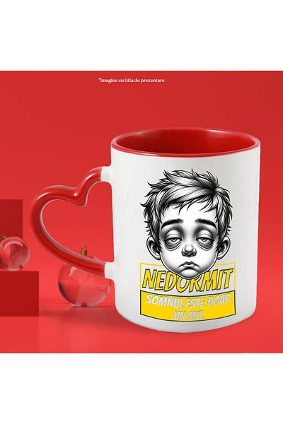 StoryGift Romania Mug Unsleeping - sleep is just a myth, 330ml, Ceramic with Red Heart Handle, With Handle, STG.