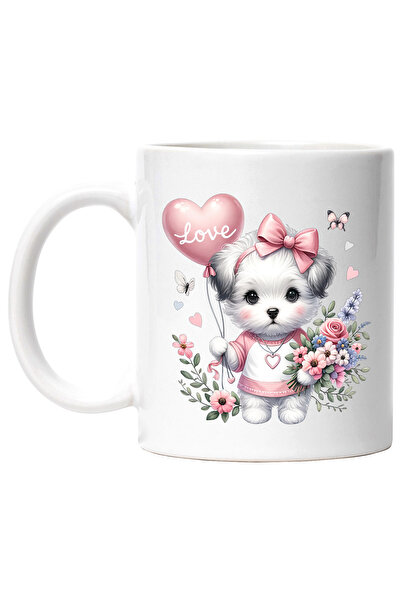 StoryGift Romania Cana cu un catelus blanos | ilustratie | tine un balon roz ...