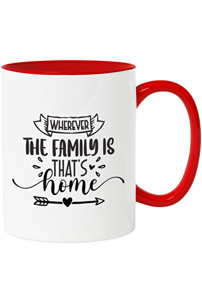 StoryGift Romania Cana cu inimioare si textul "Wherever the family is, that's home" - oriunde se a, Cu Maner Rosu