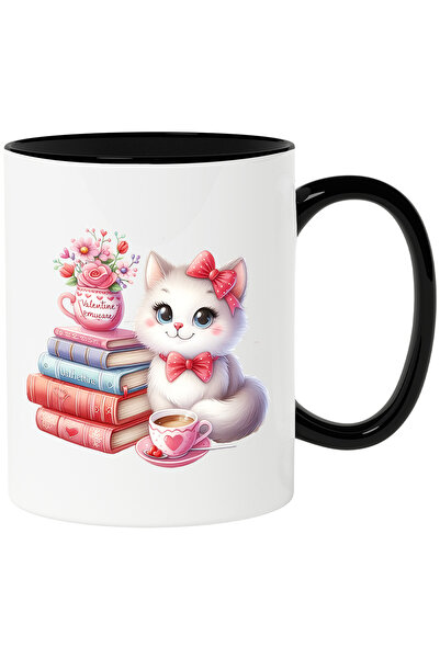 StoryGift Romania Cana cu o pisicuta vesela | cafea | fundite | teanc cu cart...