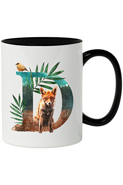 StoryGift Romania Cana Cu Litera, D, Vulpe, Pasare, Frunze, Multicolor 330 ml...